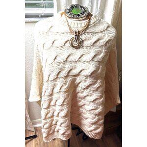 Cocogiò Chunky Cable knit Wool blend Poncho Cape O/S Coquette Quiet Luxury Italy